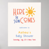 Hier kommt die Son Niedlich Retro Baby Dusche Will Poster (Vorne)