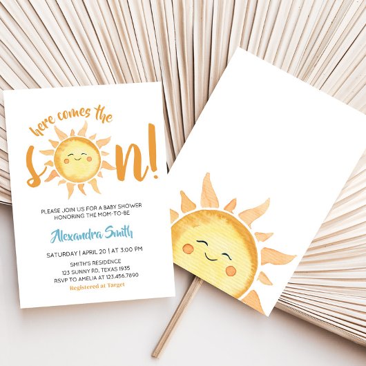 Hier kommt die Son Niedlich Sun Baby Dusche Einladung