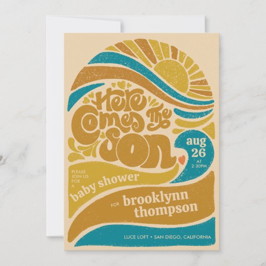 Hier kommt die Son Retro Baby Boy Baby Dusche Einladung (Vorderseite)