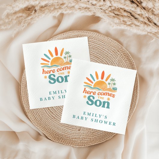 Hier kommt die Son Retro Baby Boy Dusche Serviette