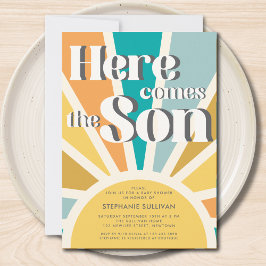 Hier kommt die Son Retro Baby Dusche Einladung