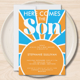 Hier kommt die Son Retro Baby Dusche Einladung