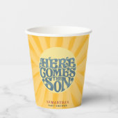 Hier kommt die Son Retro Baby Dusche Pappbecher (Vorderseite)