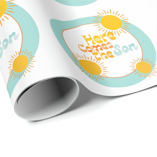 Hier kommt die Son Retro Babydusche Geschenkpapier (Rolleneckpunkt)