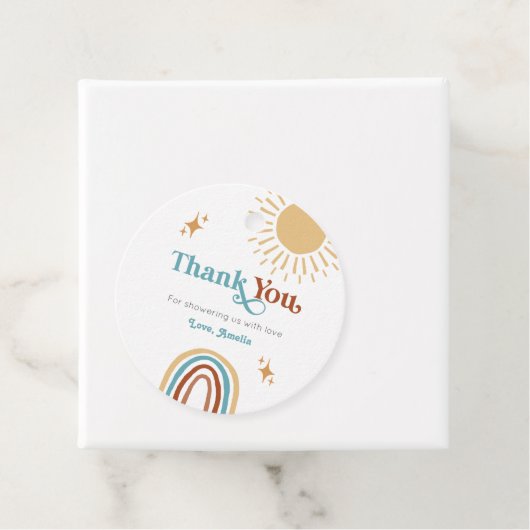 Hier kommt die Son Retro Boho Boy Baby Dusche Geschenkanhänger (Beispiel)