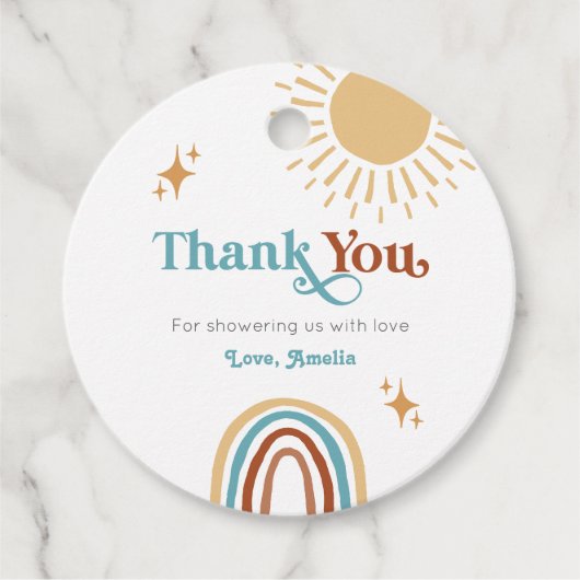 Hier kommt die Son Retro Boho Boy Baby Dusche Geschenkanhänger (Vorderseite)