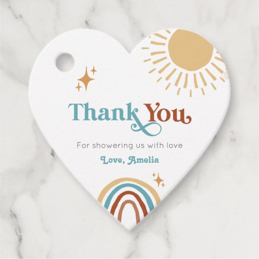 Hier kommt die Son Retro Boho Boy Baby Dusche Geschenkanhänger (Vorderseite)