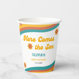 Hier kommt die Son Retro Boy Baby Dusche Pappbecher