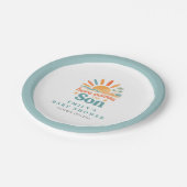 Hier kommt die Son Retro Boy Baby Dusche Pappteller (Schrägansicht)