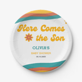 Hier kommt die Son Retro Boy Baby Dusche Pappteller