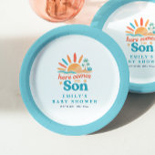 Hier kommt die Son Retro Boy Baby Dusche Pappteller