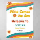 Hier kommt die Son Retro Boy Baby Dusche Willkomme Poster (Vorne)