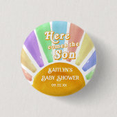 Hier kommt die Son Retro Boys Baby Dusche Button (Vorderseite)