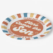 Hier kommt die Son Retro Groovy Baby Dusche Geburt Pappteller (Schrägansicht)