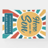 Hier kommt die Son Retro Sun Baby Dusche Banner (Horizontal)