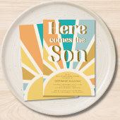 Hier kommt die Son Retro Sun Baby Dusche Einladung