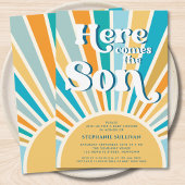 Hier kommt die Son Retro Sun Baby Dusche Einladung