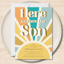 Hier kommt die Son Retro Sun Baby Dusche Einladung