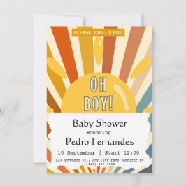 Hier kommt die Son Retro Sun Boy Baby Dusche Einladung