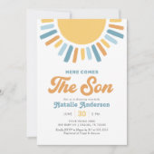 Hier kommt die Son Retro Sunshine Baby Dusche Einladung (Vorderseite)