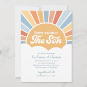 Hier kommt die Son Retro Sunshine Boy Baby Dusche Einladung (Vorderseite)