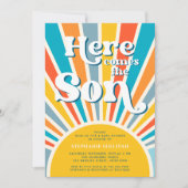 Hier kommt die Son Retro Sunshine Boy Baby Dusche Einladung (Vorderseite)