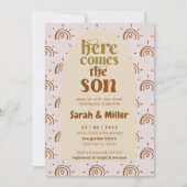 Hier kommt die Son Reveal Baby Dusche Einladung (Vorderseite)