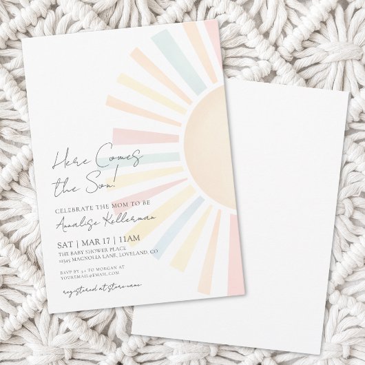 Hier kommt die Son Simple Sun Baby Dusche Einladung