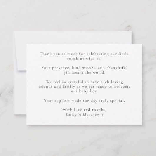 Hier kommt die Son Summer Baby Boy Dusche Dankeskarte (Rückseite)
