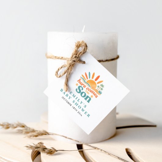 Hier kommt die Son Summer Baby Boy Dusche Geschenkanhänger