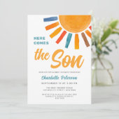 Hier kommt die Son Sun Baby Dusche Einladung (Stehend Vorderseite)