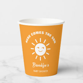 Hier kommt die Son Sun Baby Dusche Orange White Pappbecher