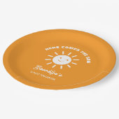 Hier kommt die Son Sun Baby Dusche Orange White Pappteller (Schrägansicht)