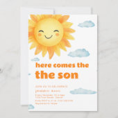Hier kommt die Son Sun Theme Baby Dusche Einladung (Vorderseite)