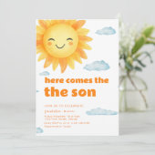 Hier kommt die Son Sun Theme Baby Dusche Einladung (Stehend Vorderseite)