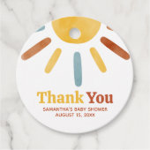 Hier kommt die Son Sunshine Baby Dusche Runde Geschenkanhänger (Vorderseite)