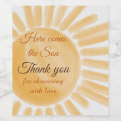 Hier kommt die Son Sunshine Baby Dusche Weinetikett (Einzelnes Label)