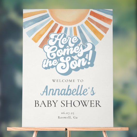 Hier kommt die Son Sunshine Baby Dusche Willkommen Acrylschild (Neutral)