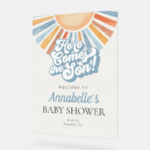 Hier kommt die Son Sunshine Baby Dusche Willkommen Acrylschild (Winkel)