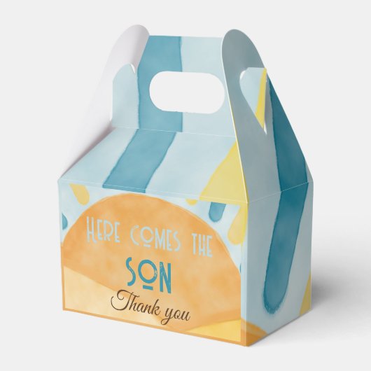 Hier kommt die Son Sunshine Blue Ray Baby Dusche Geschenkschachtel (Vorderseite)