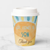 Hier kommt die Son Sunshine Blue Ray Baby Dusche Pappbecher (Rückseite)