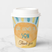 Hier kommt die Son Sunshine Blue Ray Baby Dusche Pappbecher (Vorderseite)