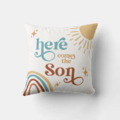 Hier kommt die Son Sunshine Boy Baby Dusche Kissen (Rückseite)