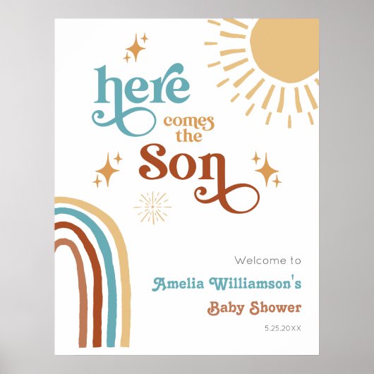 Hier kommt die Son Sunshine Boy Baby Dusche Poster (Vorne)