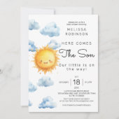 Hier kommt die Son Watercolor Baby Boy Dusche Einladung (Vorderseite)