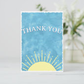 Hier kommt die Son Watercolor Babydusche nach Maß Dankeskarte (Stehend Vorderseite)