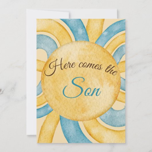 Hier kommt die Son Yellow Blue Rays Baby Dusche Einladung (Rückseite)