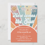 Hier kommt die Sonne 1. Geburtstag Regenbogen Einladung (Vorderseite)
