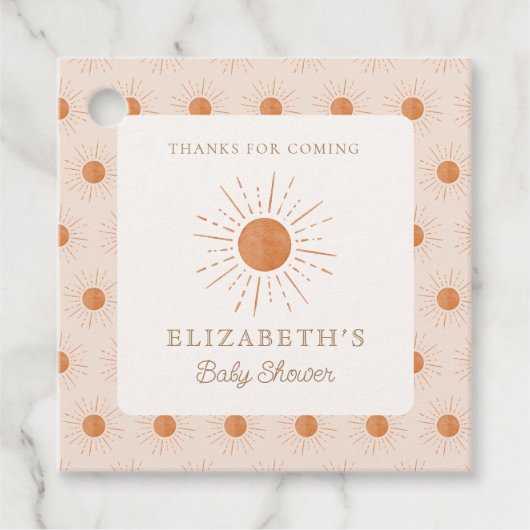 Hier kommt die Sonne Burnt Orange Sun Baby Dusche Geschenkanhänger (Vorderseite)