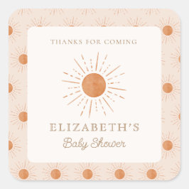 Hier kommt die Sonne Burnt Orange Sun Baby Dusche Quadratischer Aufkleber